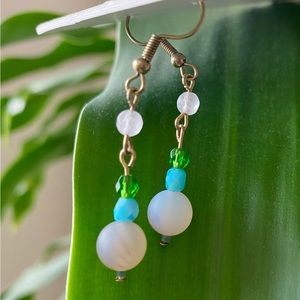 True nature beaded earrings sky blue, sea aqua and sunset white.